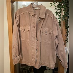 Oversized, rose colored jean jacket from Urban Outfitters, size small